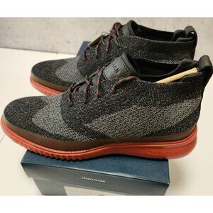 NWB Cole Haan Zerogrand Stitchlite Knit Chukkas Mens 8.5M Black/Gray Red Sole